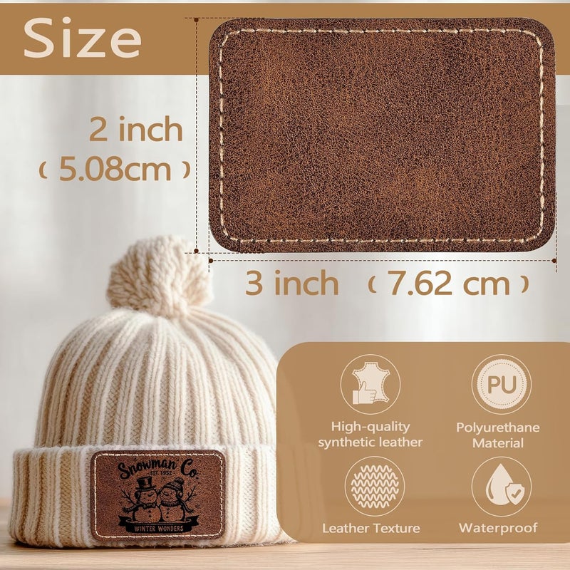MAPRIAL 100 Pack Blank Leatherette Patches with Adhesive, Rectangle Laser Engravable Faux Leather Patch for Hats Custom, Fabric Repair Sew, Engraving Materials, Gifts, DIY (Rustic, 3 x 2 in) - Image 2